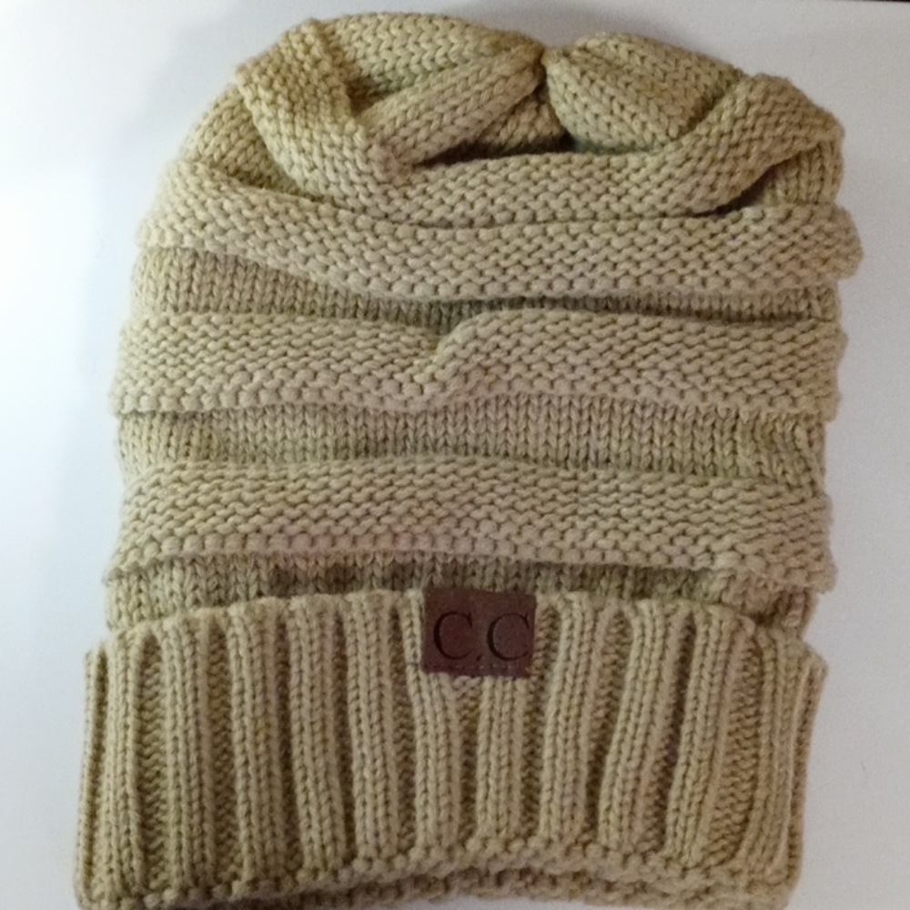 C.C knit crochet hat tan